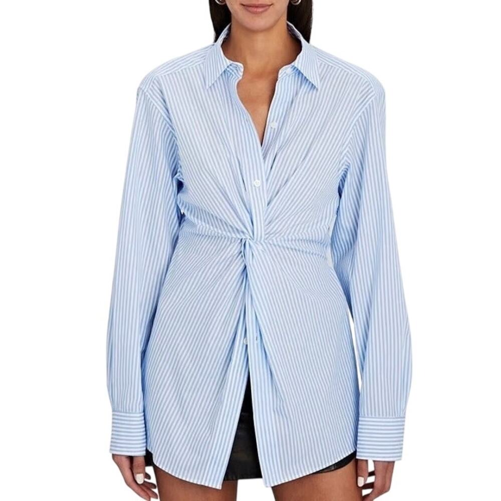 Luel Studio Twist Front Anya Stop Blue White Stripe Poplin Size Small Long Tunic